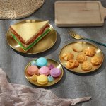 Stainless Steel Thickened Round Plate Golden Cafe Tray Fruit Plate Cake Plate Kitchen Gadgets Eid Al-adha Mubarak
