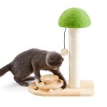 MADE4PETS Cat Scratching Post Mushroom Cat Scratcher With Sisal Ropes Interactive Track Ball Toy For Small Kittens 2-IN-1 Wood Scratch Toy With Dan