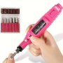 Fushia USB Electric Nail Drills Kit Remove Polish Manicure Pedicure 6PCS Nail File Sanding Bands Machine Nail Art Pen