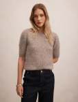 Giselle Short Sleeve Fluffy Knit T-Shirt - XL Deep Mocha