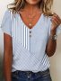 Stripe Print V Neck T-Shirt Casual Short Sleeve Top For Spring & Summer Women's Clothing