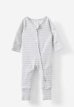 Cotton On The Long Sleeve Rib Romper - Cloud Marle vanilla Riley Stripe