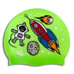 Spurt Space Theme With Rocket On Neon Green Swim Cap