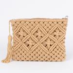 Delilah Tan Crochet Clutch Bag - Tan Crochet