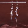 Exquisite Leaf Shiny Zirconia Decor Long Dangle Earrings Elegant Style Copper Jewelry Delicate Female Earrings