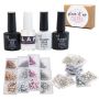 Uv Gel Nail Polish Rubber Glam Gel Set & Nail Art Gem Crystals 24 Pieces