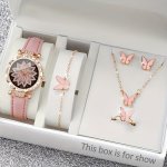 1 6PCS SET 1PC Watch Girls Rhinestone Watch And Butterfly Set Gift For Her