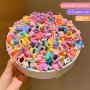 Cartoon Style Hair Ties For Kids 50pcs - Resin Elastic Hair Bands For Girls Aged 3-14 Non-Damage High Stretch Hair Accessories
