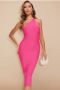 One Shoulder Pink Bandage Midi Dress - Pink / 34/36 / Bandage