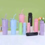 3 Piece Sports Water Bottle Set With Straw - Purple