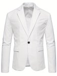 Men's Elegant V-neck Suede Blazer - Single Button Casual Style For Weddings & Formal Events
