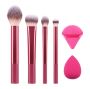 6 Piece Makeup Brush Set With Beauty Blender And Powder Puff - Purple