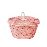 Lidded Bowl Basket - Stitched Polka Dot - Standard Red
