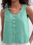 Solid Color Single Breasted Tank Top Casual Sleeveless Tank Top For Summer Women's Clothing