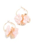 Goldair Gold Beaded Centre Pink Flower Hoop Earrings