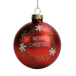Xmas Ball With Merry Christmas Wording Matt Glass 8CM Red