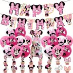 Mickey Minnie Minnie Mickey Mouse Theme Girls Birthday Party Supplies Pull Flag Balloon Cake Insert Tablecloth Decoration Set