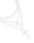 Silver Chain Heart & Gothic Cross Layered Necklace