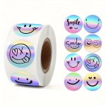 500PCS ROLL 8 Patterns Rainbow Laser Stickers Happy Face Thank You Stickers Rolls Of Laser Self-adhesive Labels