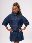 Edge Denim Cropped Shirt - S Blue