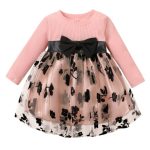 Suede Flower Tulle Dress With Ribbed Bodice Pink 3-6M