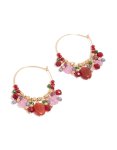 Goldair Gold Thin Red Pink & Green Beaded Hoop Earrings