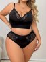 Women's Plus Elegant Lingerie Set Plus Size Contrast Lace Non Padded Bralette & Panty Lingerie 2 Piece Set