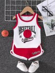 2-PIECE Infant Boys Set Sleeveless Basketball Print Tank Top With Contrasting Trims & Matching Shorts Cute Athletic Outfit