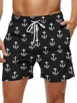 Men's Trendy Hawaiian Graphic Shorts With Drawstring And Fancy Anchor Print Quick Dry Swim Trunks For Summer Beach Pool And Reso