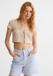 Butterfly-detail Ribbed Top - Light Beige