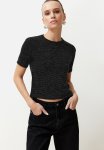 Shiny Regular Knit T-Shirt - Black