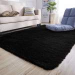 Plush Smte 140 X 180CM Fluffy Carpet Shaggy & Foldable Rugs Black With Keychain