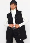 Shirt Collar Pocket Detailed Denim Vest Jacket - Black
