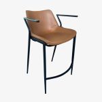 Modern Cognac Leather Counter Stool With Slim Metal Frame