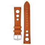 Rally Natural Leather Racing Watch Strap In Gold Brown - 20MM Silver