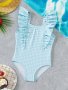 Cute Girls 1-Piece Swimsuit Ruffle Shoulder Strap Full Striped Summer Athletic Swimming Clothing