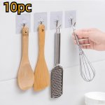 10PCS Easy Install Transparent Hooks - Strong Adhesive No-drill Plastic Wall Hooks For Kitchen & Bathroom