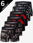 6 Pcs Men's Stylish Contrast Color Letter Print Boxer Briefs Comfy & Antibacterial Classic Underwear Set