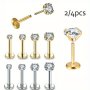 2/4pcs Threadless Push-in Cubic Zirconia Labret Stud Lip Piercing Cartilage Helix Tragus Earring Body Piercing Jewelry