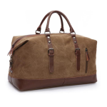 Oversized Leather Canvas Duffel Shoulder Overnight Bag - Various Colors Available - Coffee