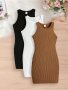 3PCS Plain Color Rib-knit Tank Dresses For Girls Spring/summer Casual Dresses Gift