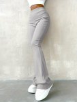Solid Ribbed Flare Leg Pants High Waist Slim Elastic Pants Women's Clothing