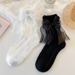 2 Pairs Bow Decor Textured Socks Sweet Jk Style Mid Tube Socks Women's Stockings & Hosiery