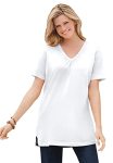 Woman Within Plus Size Perfect Short-sleeve Shirred V-neck Tunic - 2X White