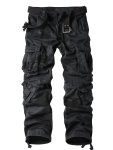 Aknavy Solid Cotton Trendy Camouflage Color Cargo Pants Men's Camo Multi Flap Pocket Trousers Loose Casual Outdoor Pants Men's W
