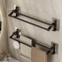 Aluminum Double Towel Bar Rack Wall Mounted Self-adhesive Space Saving Bathroom Towel Holder Black