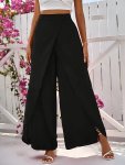 Wrap Solid Color Wide Leg Pants Elegant High Waist Loose Pants For Spring & Summer Women's Clothing