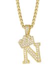 Richsteel Crown Pendant Necklace For Women Men Initial Letter N Pendant With Chain 22' Hip Hop Hippie Alphabet Fashion Jewelry