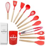 12 Piece Kitchen And Dining Cooking Utensil Set - Red Silicone Cooking Spoon Kitchen Tool Set