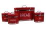 Oval 4 Piece Stainless Steel Bread Bin & Tea Coffee & Sugar Canister Set - Red